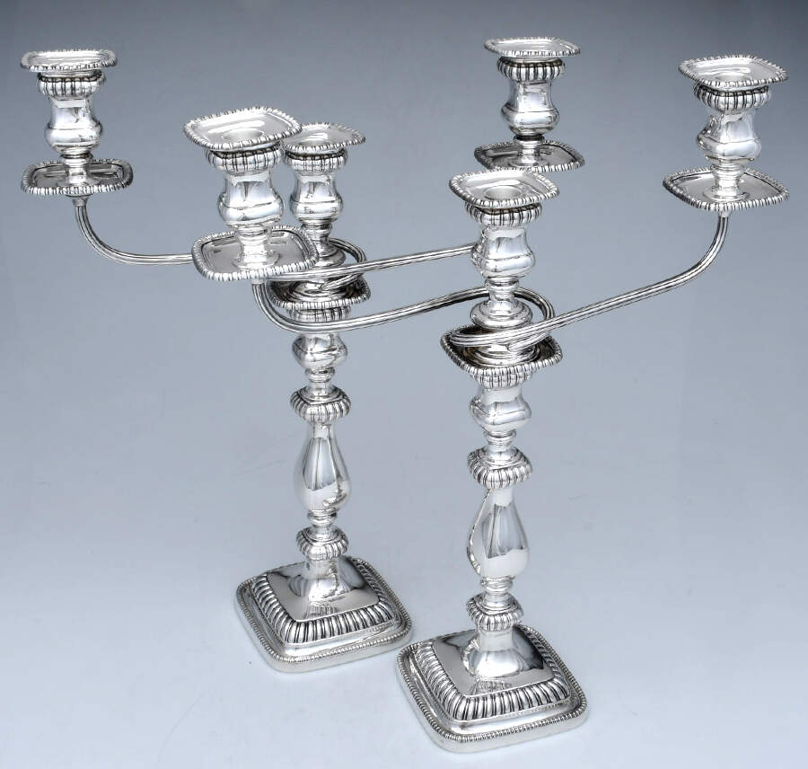 41636 (Sterling, Hollowware) Pair of 3 Light Weighted Candelabra with Bobech by Gorham Silver-1