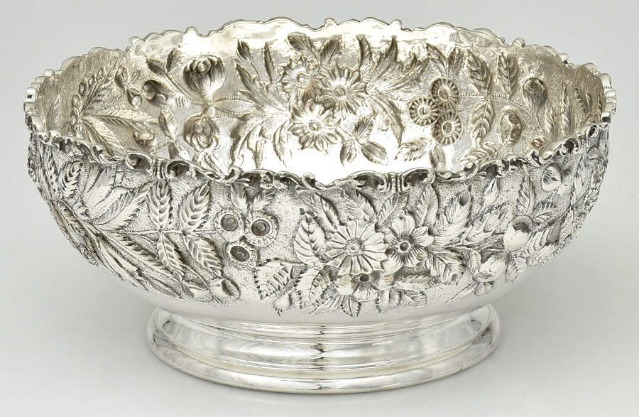 Repousse-Half Chased (Holloware) 9" Pedestal Fruit Bowl by Kirk Stieff-1