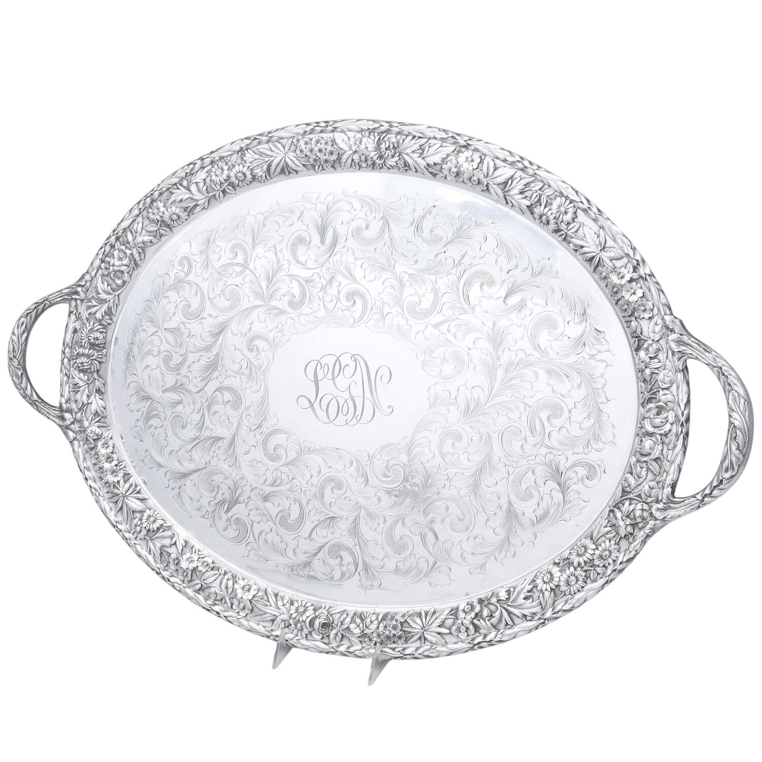 Repousse-Full Chased-Hand Chased 24" Waiter Tray by Kirk Stieff-1
