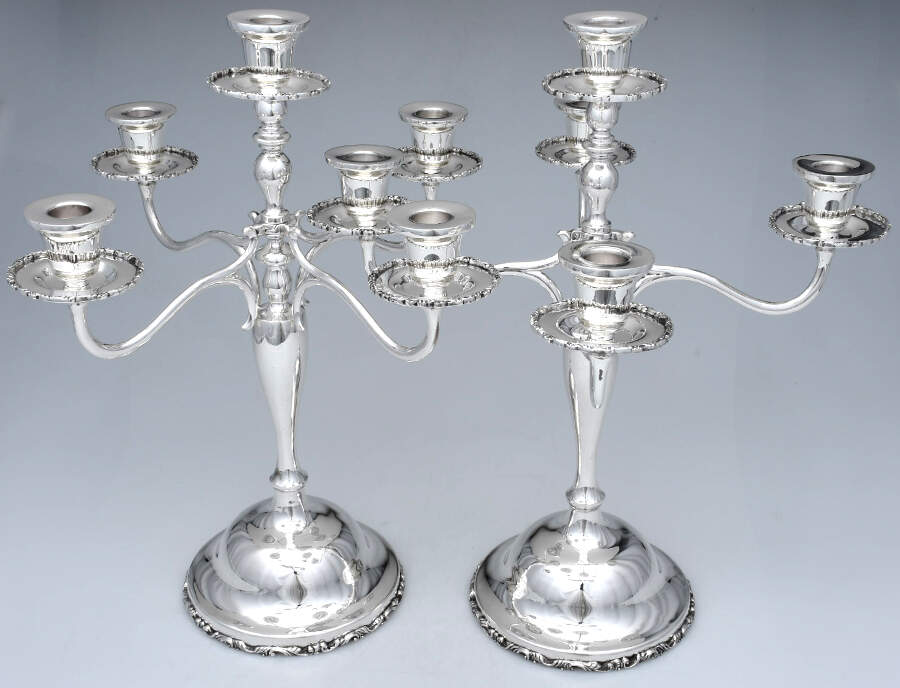 M.R.R. (Perlita) Retailer MR61 (Sterling, Hollowware) Pair of 18" 5 Light Candelabra