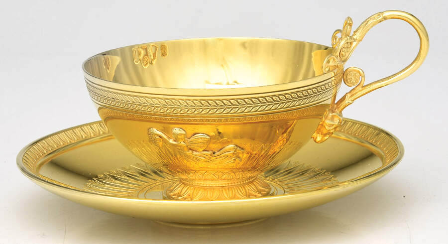 Empire (Gold Vermeil Hollowware) Footed Cup & Saucer Set by Odiot-1