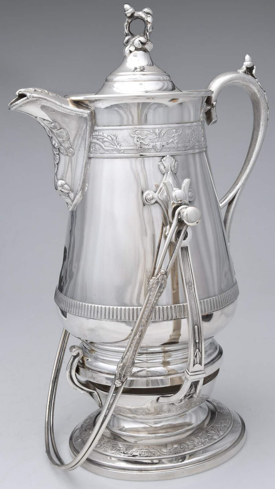 1580 (Silverplate, Hollowware) Pitcher with Hinged Lid and Tilting Stand by Reed & Barton-2