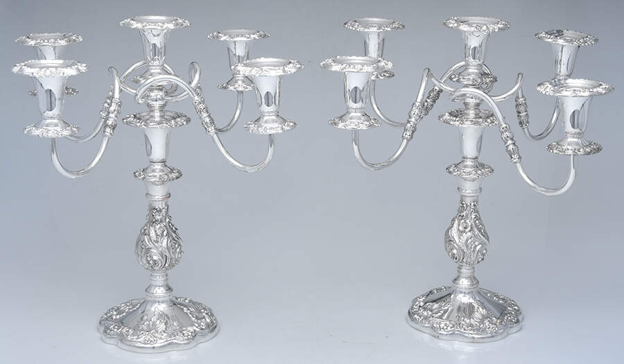 Sheffield Silver Co (USA) Rococco (Silverplate,Hollowware) Pair of Large 5 Light Candelabras