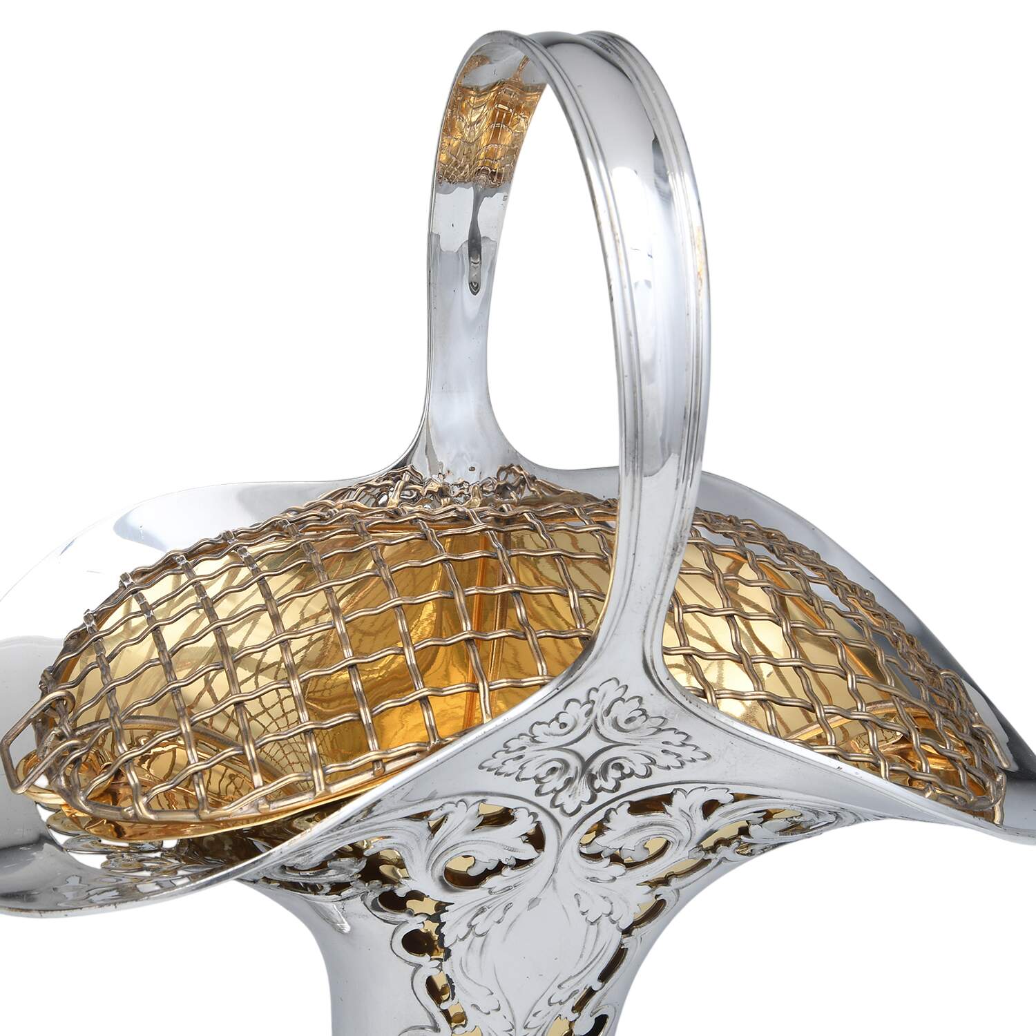 15625D (Sterling, Hollowware) 3 Piece Bridal Basket Set-1 Large & 2 Small Baskets with Liners & Frogs by Tiffany & CO SILVER-2