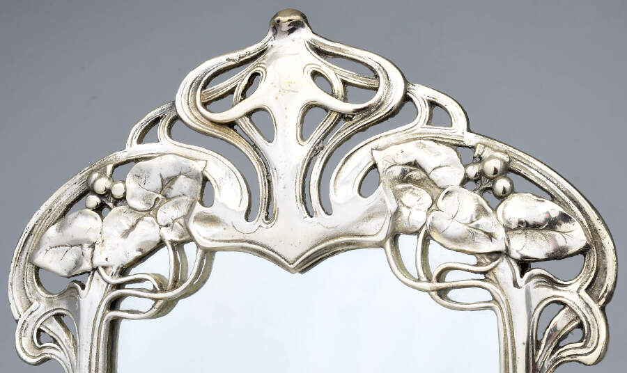 Art Nouveau Style (Brass, Hollowware) 13" X 8" Rectangular Standing Vanity Mirror by Unknown Manufacturer-4