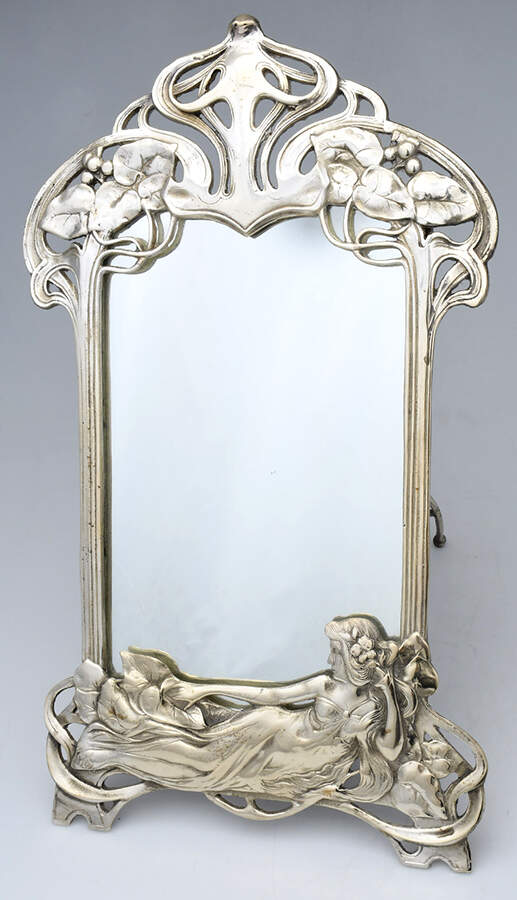 Art Nouveau Style (Brass, Hollowware) 13" X 8" Rectangular Standing Vanity Mirror by Unknown Manufacturer-1