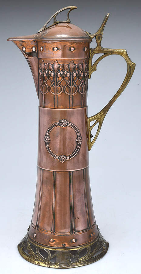 Art Nouveau Style (Silverplate, Hollowware) Solid Claret Jug with Hinged Lid by WMF Flatware-1