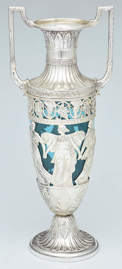 Classical Style (Silverplate, Hollowware) Handled Vase/Urn with Glass Body by WMF Flatware-1
