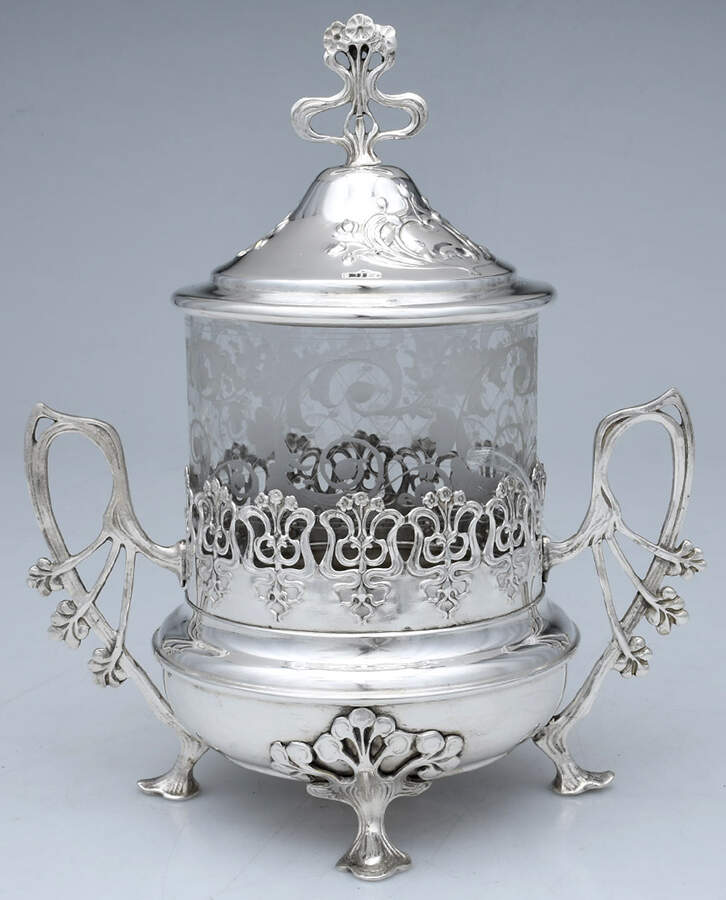 Classical Style (Silverplate, Hollowware) Biscuit Box with Lid and Glass Liner by WMF Flatware-1
