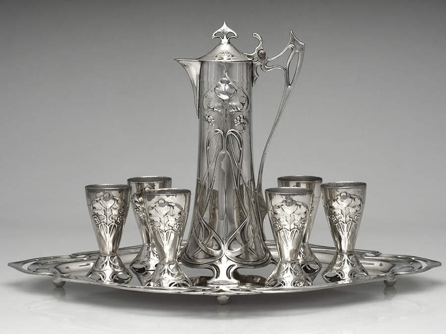 WMF225 (Silverplate, Hollowware) Solid Claret Jug with 21" Complimentary Tray and 6 Wine Cups by WMF Flatware-2