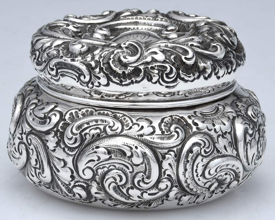 Repousse (Sterling, Hollowware) Solid Powder Box by Wilcox & Eversten-1