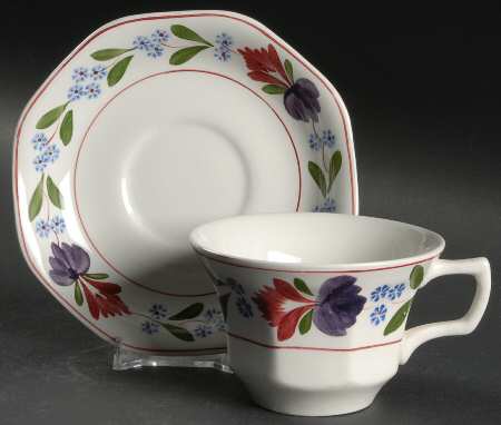 Adams China Old Colonial (Older Backstamp) Flat Cup & Saucer Set