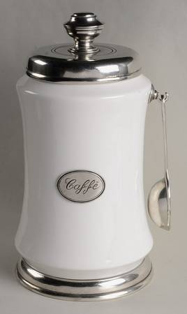 Tuscan French Country White Ceramic Coffee Canister with Spoon