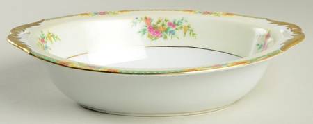 Black Knight Celia (White Center,Cream Rim,Scalloped) 10" Oval Vegetable Bowl