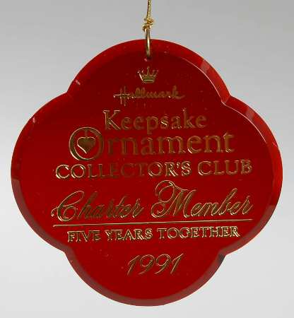 Hallmark 1991 Hallmark Christmas Ornaments Five Years Together-Charter Member - Boxed