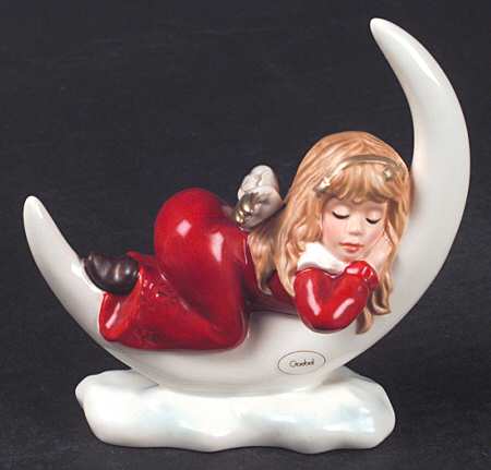 Goebel Christmas Figurines & Giftware Angel Lying On Moon-Red - Boxed