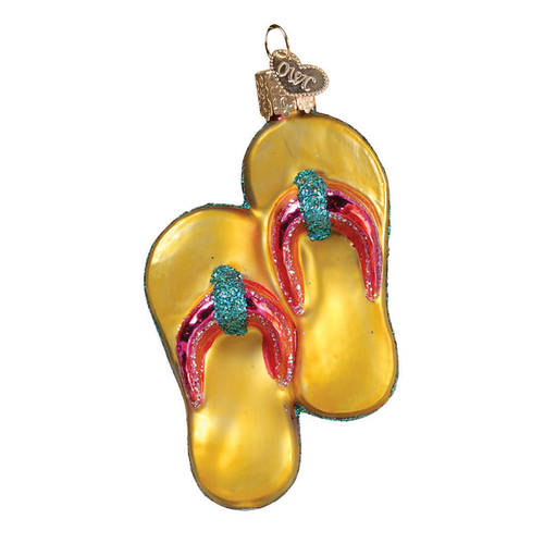 Old World Christmas (Newer) Old World Christmas Flip Flops-Yellow - No Box