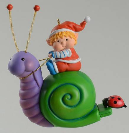 Hallmark 2002 Hallmark Christmas Ornaments Christmas Growth Chart-Elf On Snail W/La - Boxed