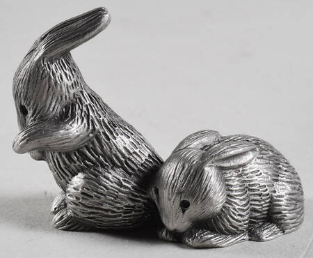 Hallmark Little Gallery Pewter Figurines Bunny Rabbit Pair - Boxed