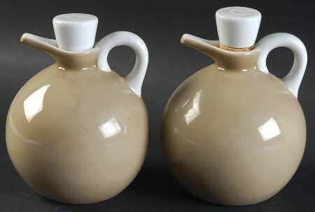 Fitz & Floyd Rondelet Taupe Vinegar and Oil Set with "V" and "O" Stoppers