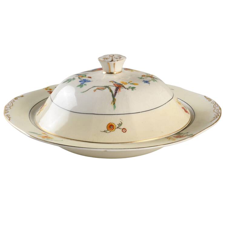 Grindley The Gay Macaw Round Covered Butter with Strainer