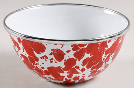 A Golden Rabbit Red Swirl enamelware prep bowl listed at $13.99 in September 2026