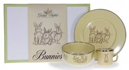 Yellow Bunnies Enamelware by Golden Rabbit Enamelware