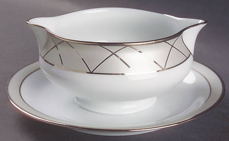 Haviland Clair De Lune (Platinum Arches) Gravy Boat with Attached Underplate