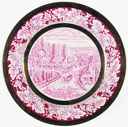 Currier and Ives Red (Gold Trim) by Homer Laughlin 