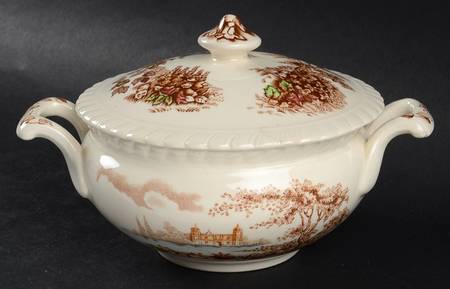 Johnson Brothers Castle On The Lake Brown Multicolor Sugar Bowl & Lid