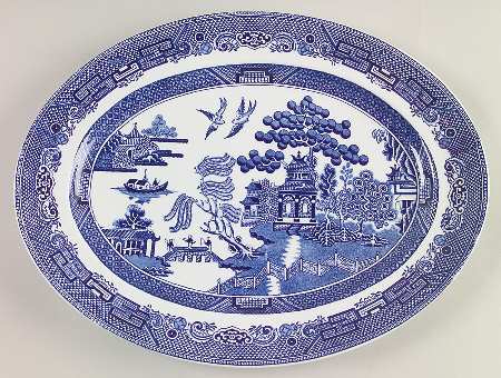 Johnson Brothers Willow Blue (Black & Blue Backstamps, Older) 12" Oval Serving Platter