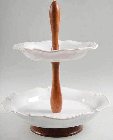 Juliska Ceramics Berry and Thread Whitewash 2 Tiered Pastry Server