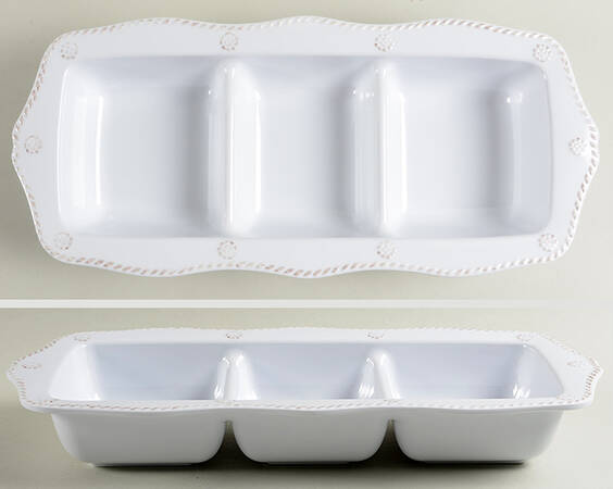 Juliska Berry & Thread French Whitewash Melamine Triple Section Server