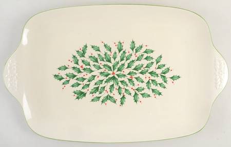 Lenox Holiday Large Serving Platter, 20" - Ivory W/green Holly Leaves And Red Berri