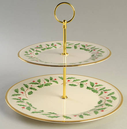 Lenox Holiday 2 Tiered Server - Red, Green and Ivory