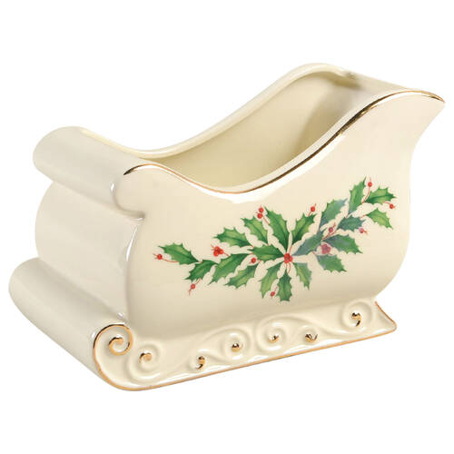 Lenox Holiday Sleigh Candy Dish - Red Green And Ivory