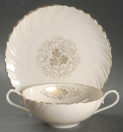 Lenox Orleans Flat Cream Soup Bowl & Dessert Plate/Saucer Set
