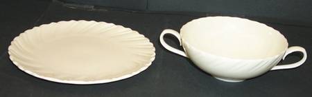 Lenox Sculpture (No Trim or Decoration) Flat Cream Soup Bowl & Dessert Plate/Saucer Set