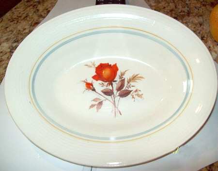 Vermillion Rose (Inner Blue and Gold Bands) by Limoges-American