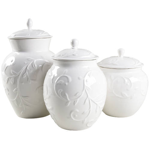Lenox Opal Innocence Carved Set of 3 Kitchen Canisters - cream