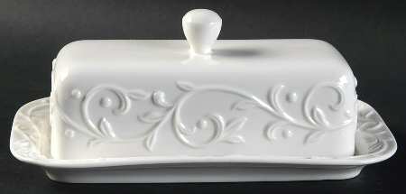 Lenox Dinnerware, Opal Innocence Carved Covered Butter Dish - cream