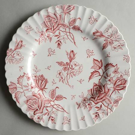 Tudor Roses Pink (Ribbed, White Background) by J & G Meakin