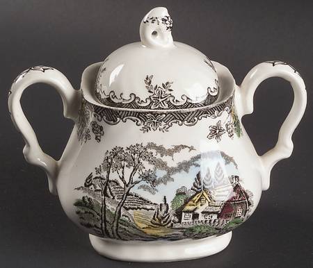 Myott Staffordshire The Brook Brown Multicolor Sugar Bowl & Lid