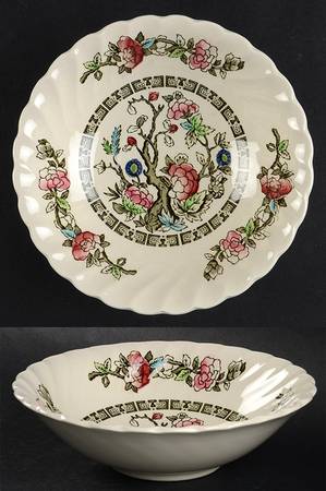 Myott Staffordshire Indian Tree No No Green Border White Back Coupe Cereal Bowl