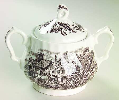 Myott Staffordshire Royal Mail Brown (White Background) Sugar Bowl & Lid