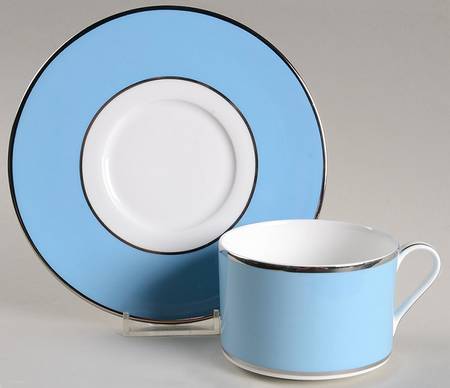 Mikasa Color Studio Light Blue and Platinum Flat Cup & Saucer Set