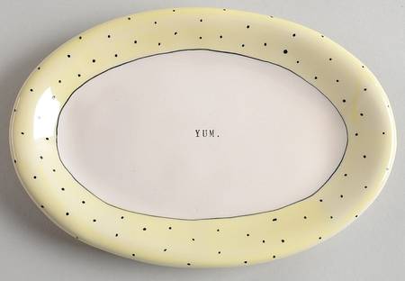 Magenta Polka Dot Band and Type Print 8" Oval Plate