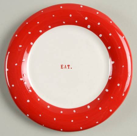 Magenta Polka Dot Band and Type Print Appetizer Plate