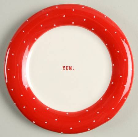 Magenta Polka Dot Band and Type Print Appetizer Plate