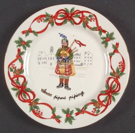 Noble Excellence 12 Days of Christmas (Red Ribbons,Gold Trim) Salad Plate
